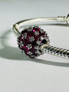 New Authentic Pandora Sparkling Pavé Round Pink-Red Charm 792630C03
